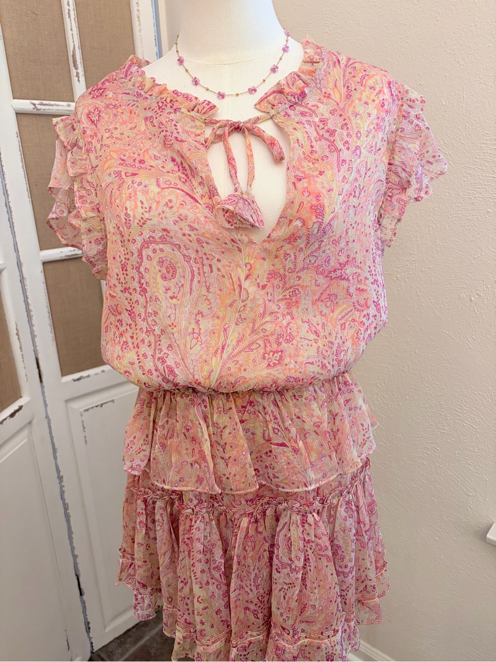 MISA Los Angeles Pink Ruffle Lillian Mini Dress Sm